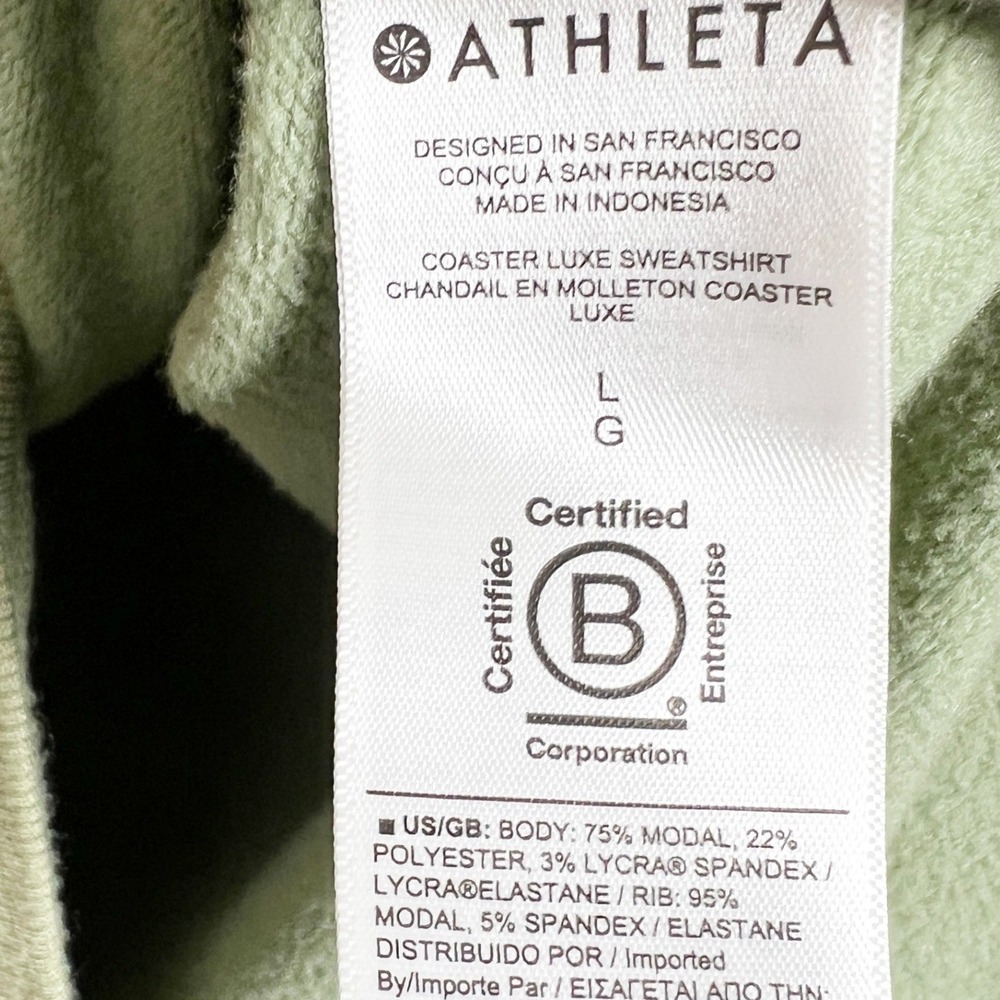Athleta Coaster Luxe Sweatshirt Sage Green Relaxed Thumbhole Pullover Size L - Picture 7 of 8